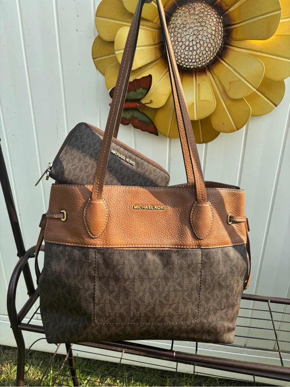 Michael Kors Brown Two-Tone Logo Tote with Zip Pouch set - Picture 14 of 14